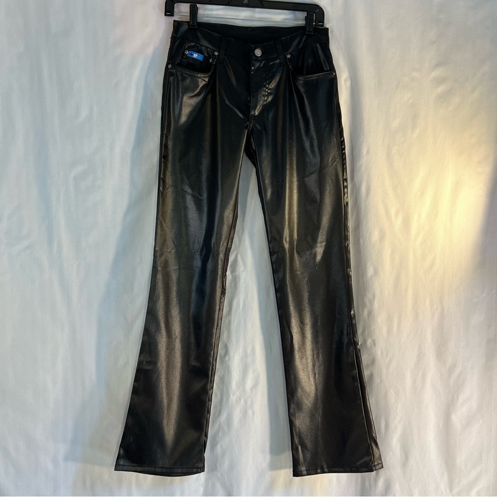 American Flavour Vintage Y2K Black Sheen Iridescent Flare Pants Made in USA 3/4👍
